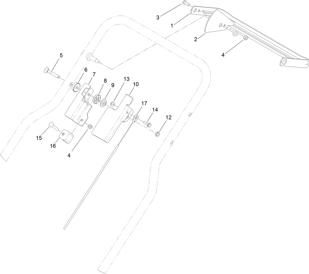 Brake Cable And Control Bar Assembly Diagram and Parts List for 22205TE 400000000-400699999 Toro Lawn Mower