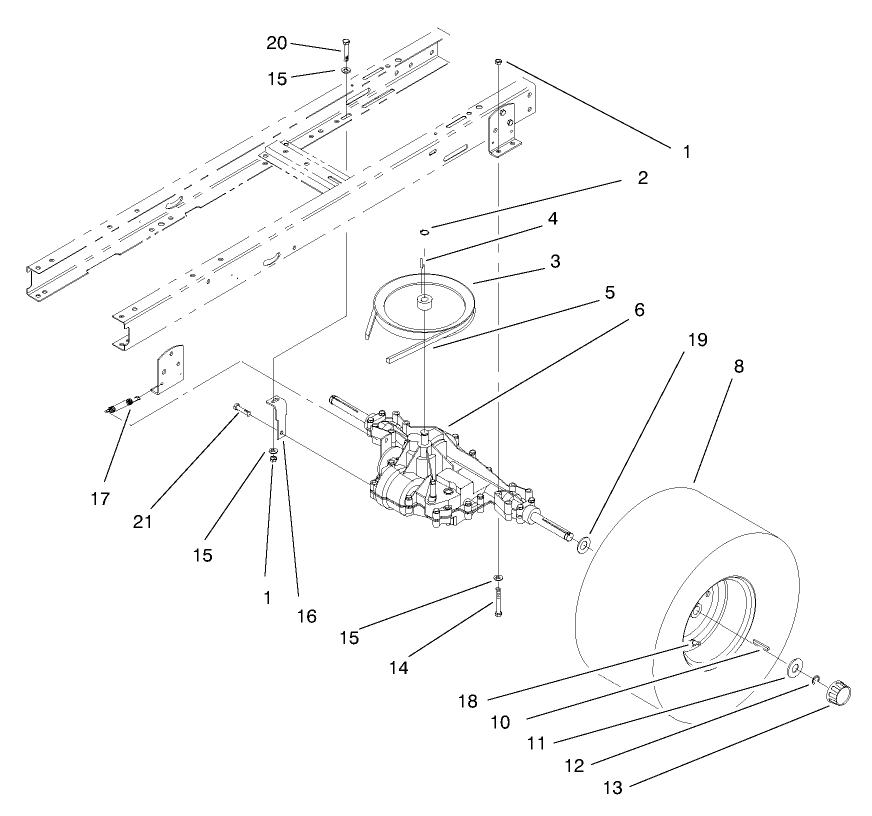 Transaxle Assembly Diagram and Parts List for 71205 6900001 - 6999999 Toro Lawn Tractor