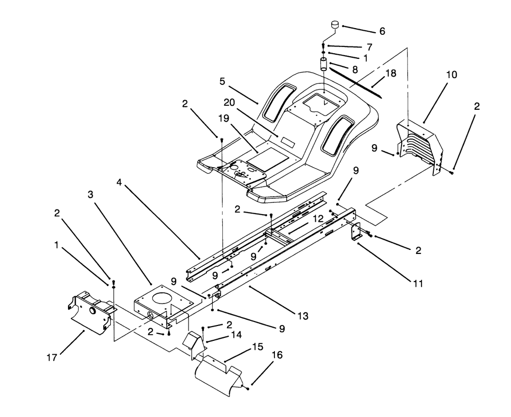 Frame Assembly Diagram and Parts List for 71184 6900001 - 6999999 Toro Lawn Tractor