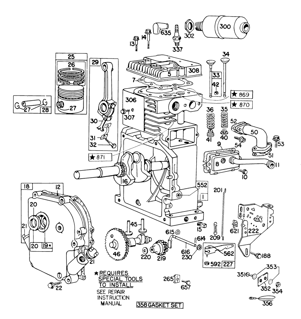 Engine Briggs & Stratton Model No. 190402 Type 0989-01 Diagram and Parts List for 38150 3000001 - 3999999 Toro Snow Blower