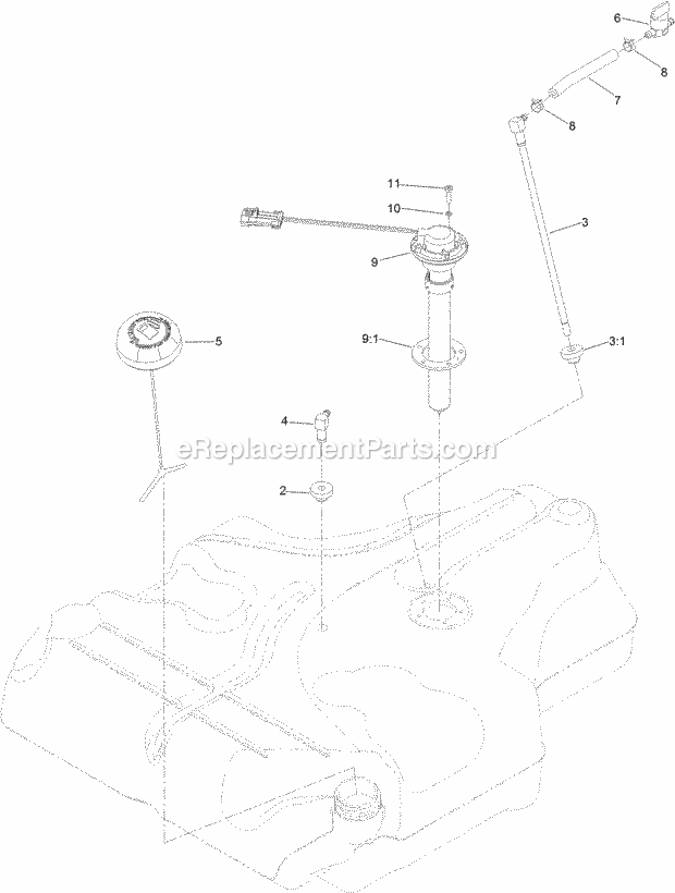 Fuel Tank Assembly No. 116-3978 Diagram and Parts List for 74953 315000001-315999999 Toro Lawn Mower