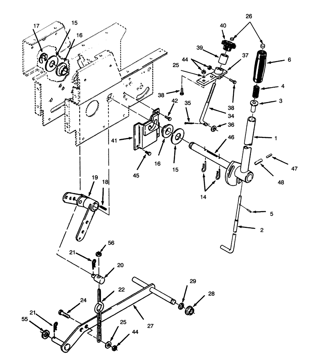 Manual Lift Linkage Diagram and Parts List for 73380 4900001 - 4999999 Toro Lawn Tractor
