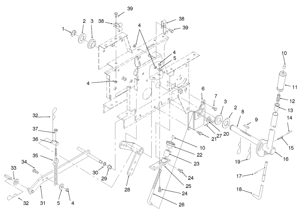 Manual Lift System Diagram and Parts List for 73448 8900001 - 8900499 Toro Lawn Tractor