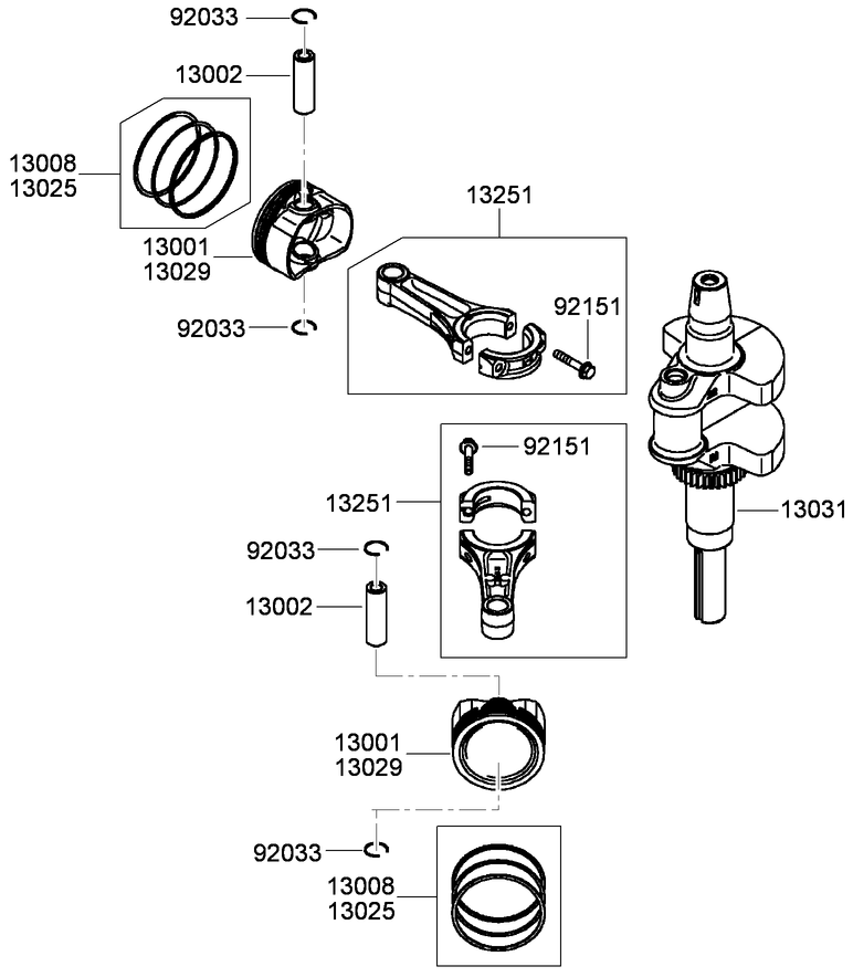 Piston And Crankshaft Assembly Diagram and Parts List for 22974 400000000 - 401999999 Toro Lawn Tractor Accessories