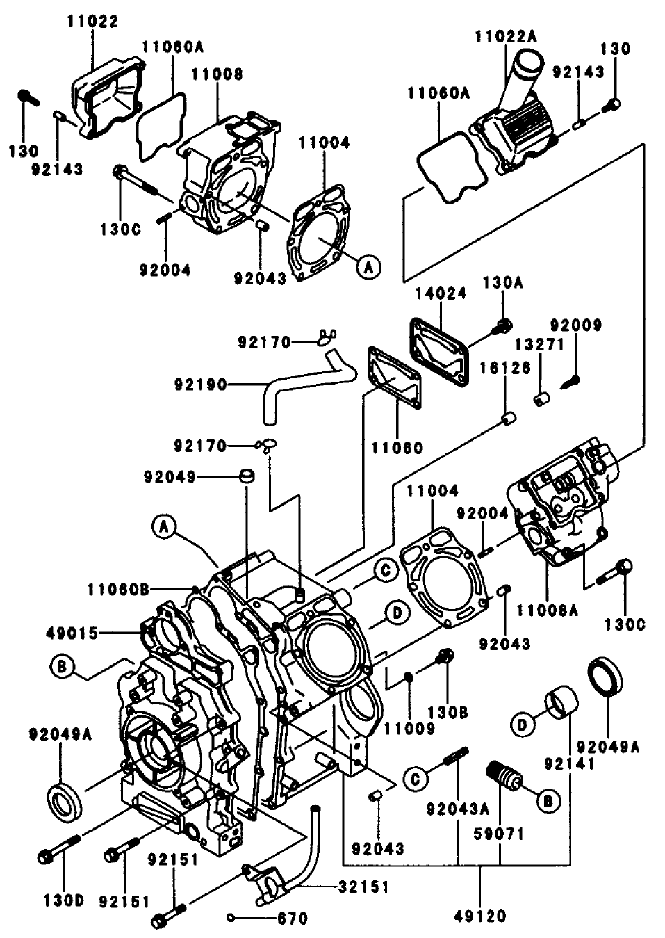 Cylinder/Crankcase Diagram and Parts List for 74212 (990001-991000)(1999) Toro Lawn Mower