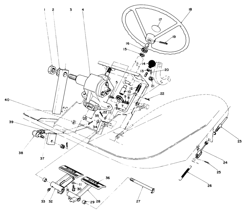 Pedals And Steering Wheel Assembly Diagram and Parts List for 30775 200001 - 299999 Toro Lawn Tractor