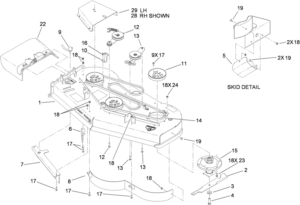 Deck Assembly 1 Diagram and Parts List for 74559 (290000001-290000156)(2009) Toro Lawn Mower