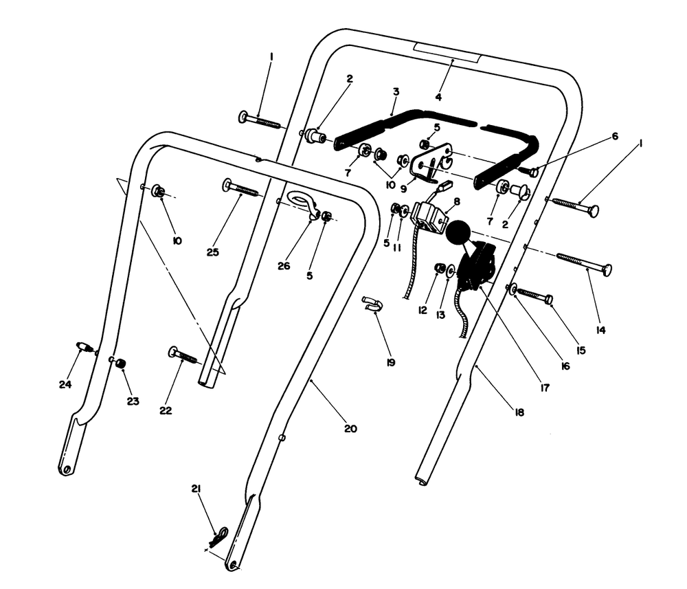 Handle Assembly Diagram and Parts List for 16585 8004252 - 8999999 Toro Lawn Mower