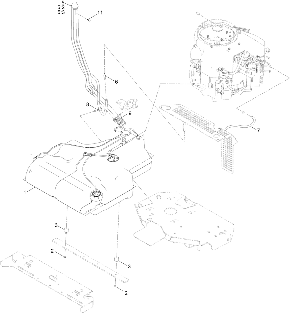 Fuel Tank Assembly Diagram and Parts List for 72902TE 412200000 - 999999999 Toro Lawn Tractor