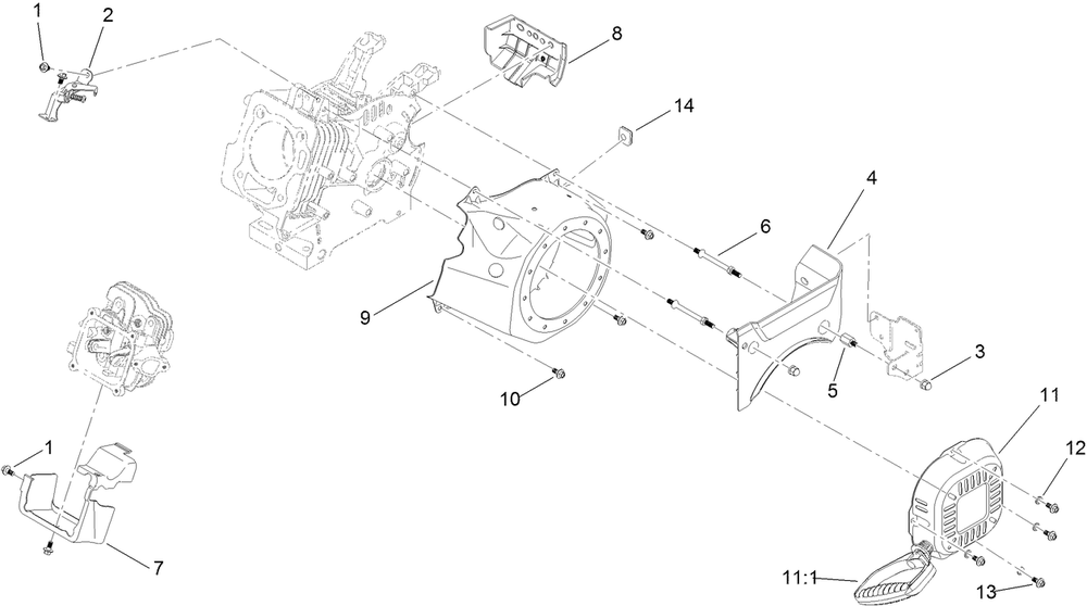 Blower Housing And Shrouds Assembly Diagram and Parts List for 36003 409000000 - 412999999 Toro Snow Blower