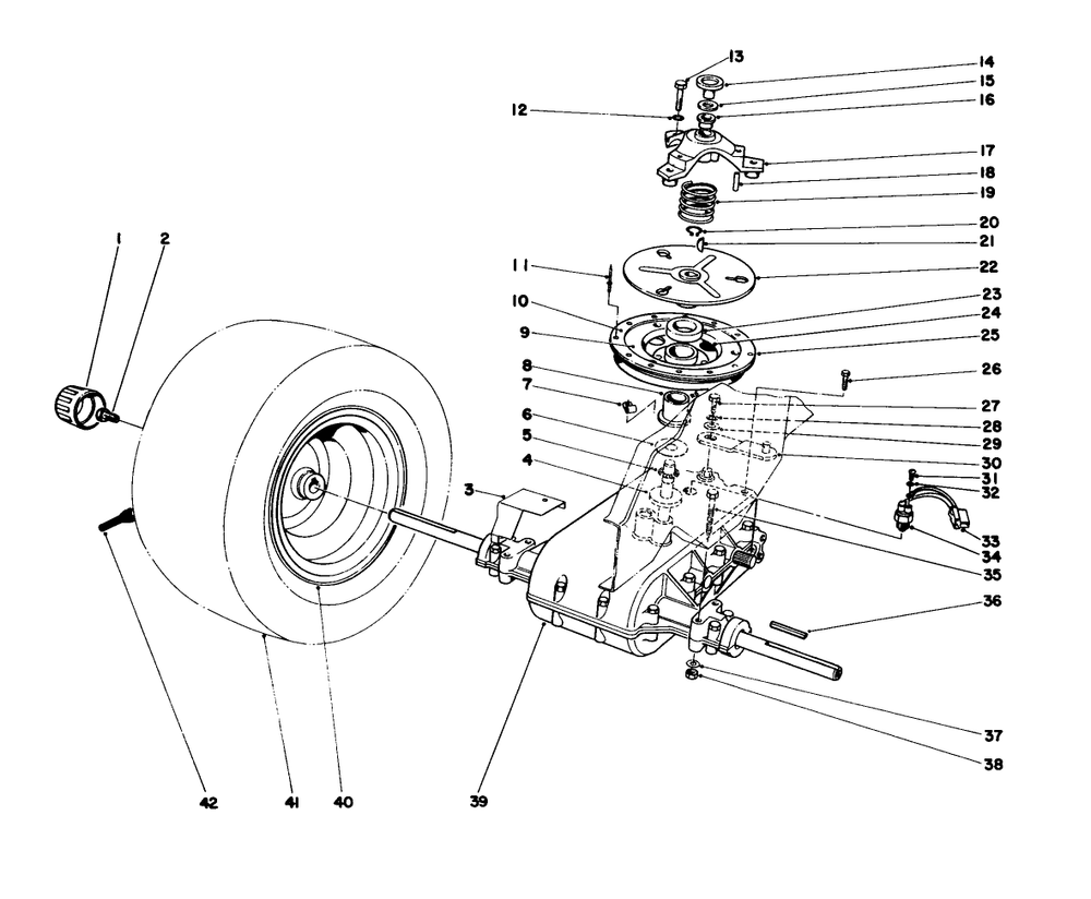 Transaxle & Clutch Assembly Diagram and Parts List for 57365 6000001 - 6999999 Toro Lawn Tractor