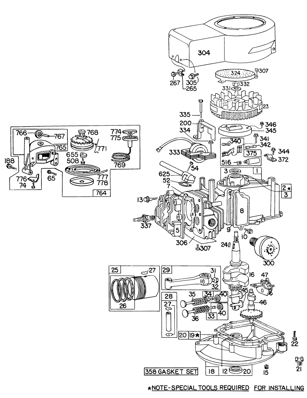 Engine Briggs & Stratton Model 92908-175741 Diagram and Parts List for 16711 7000001 - 7999999 Toro Lawn Mower