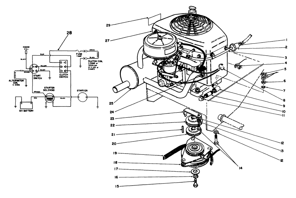 Engine Assembly Diagram and Parts List for 30117 1000001 - 1999999 Toro Lawn Tractor Accessories