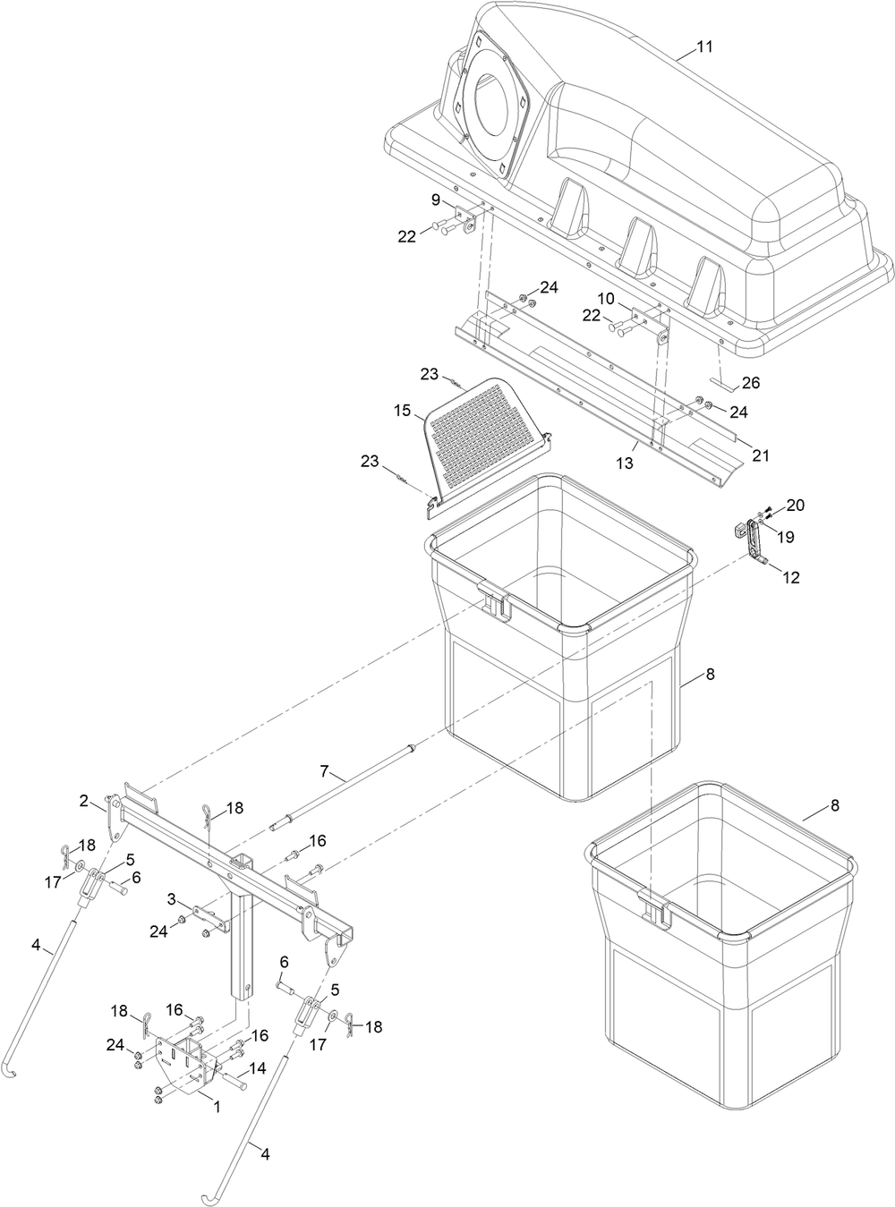 Bagger Assembly Diagram and Parts List for 79348 400000000 - 999999999 Toro Lawn Tractor