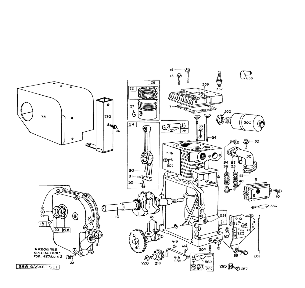 Engine Briggs & Stratton Model No. 170402, Type 1185-01 (7 H.P. Snowthrower Model No. 31760) Diagram and Parts List for 31260 200001 - 299999 Toro Snow Blower