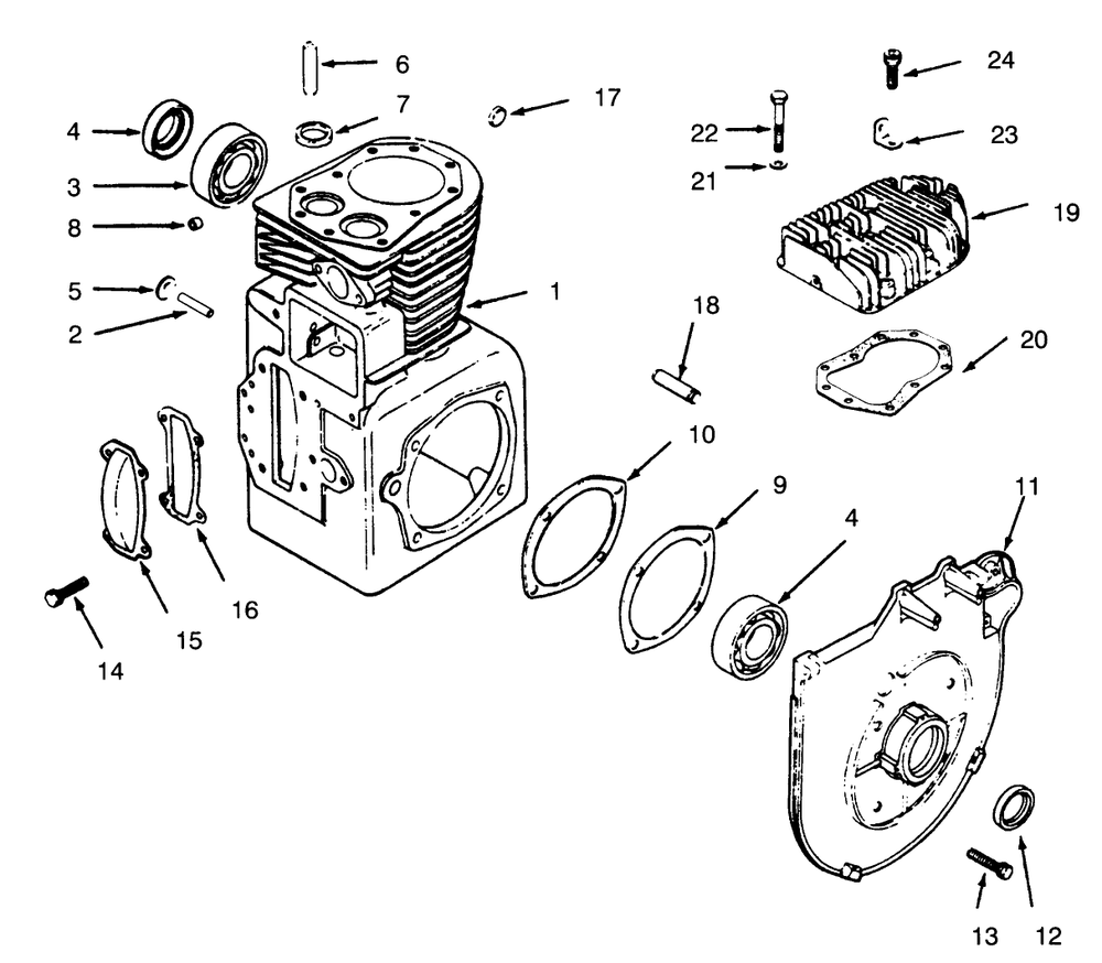 Crankcase And Cylinder Head Diagram and Parts List for 73401 4900001 - 4999999 Toro Lawn Tractor