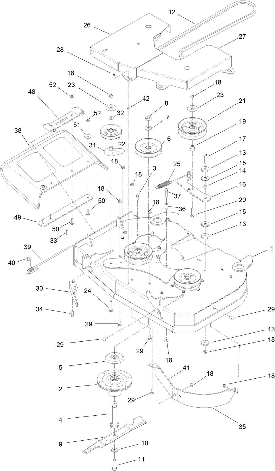 Deck Assembly Diagram and Parts List for 44436 410280000-999999999 Toro Lawn Mower