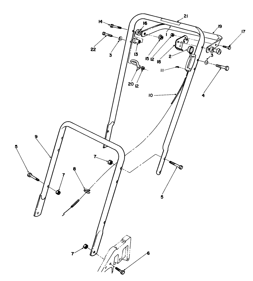 Handle Assembly Diagram and Parts List for 22026 2000001 - 2999999 Toro Lawn Mower