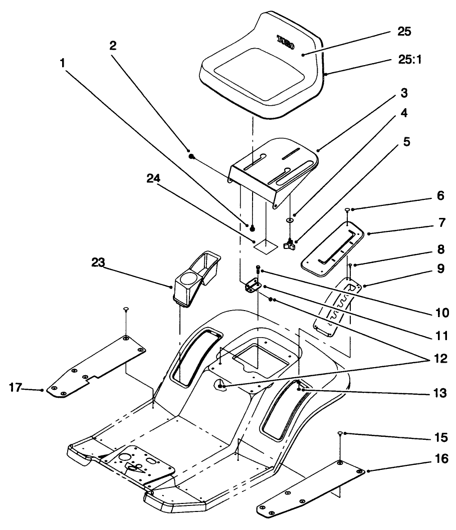 Seat Assembly Diagram and Parts List for 71218 6900001 - 6999999 Toro Lawn Tractor
