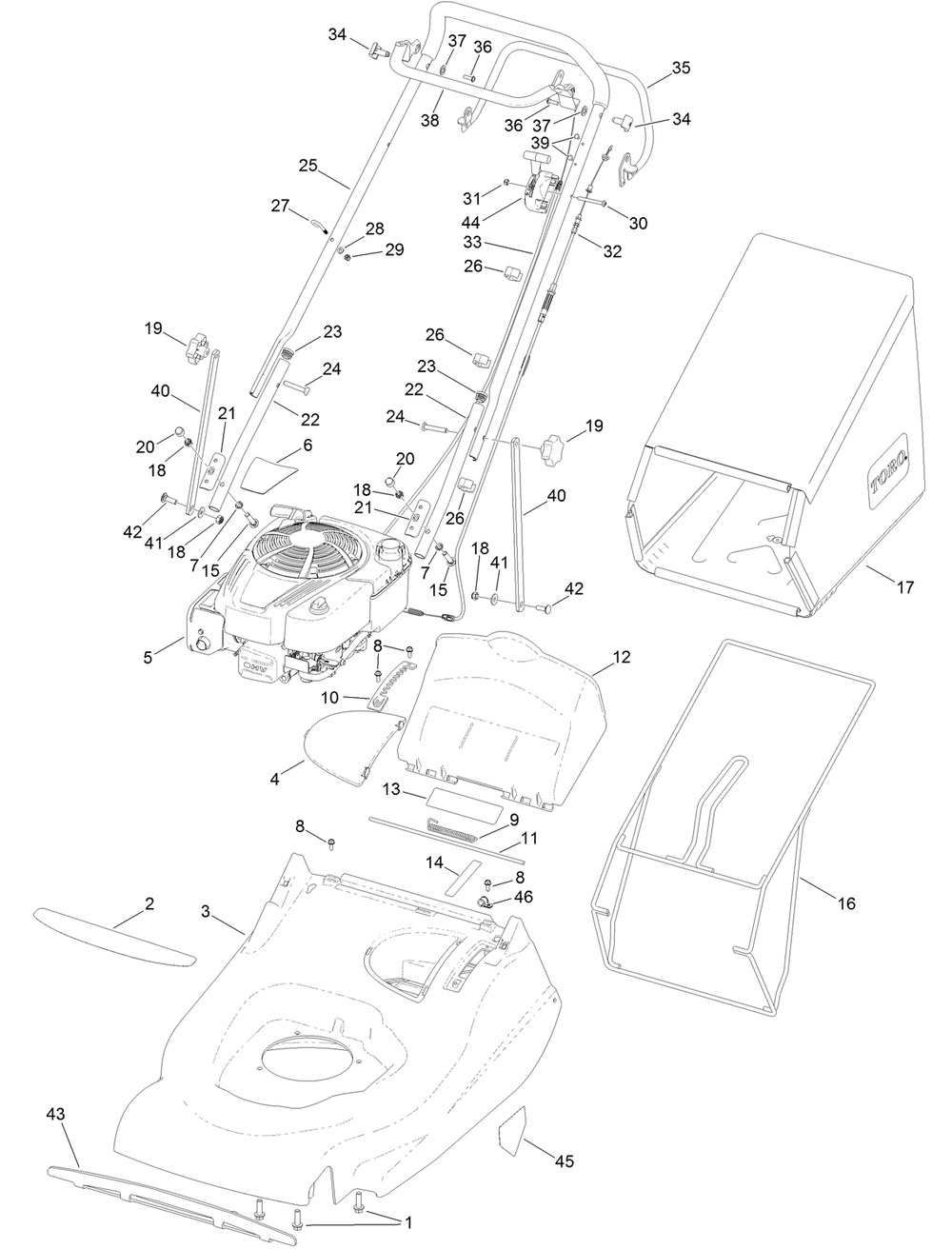 Upper Assembly Diagram and Parts List for 2656 400000000 - 999999999 Toro Lawn Mower