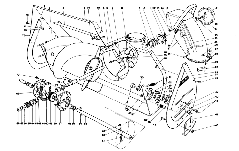 Auger Assembly Diagram and Parts List for 38095 5000001 - 5999999 Toro Snow Blower