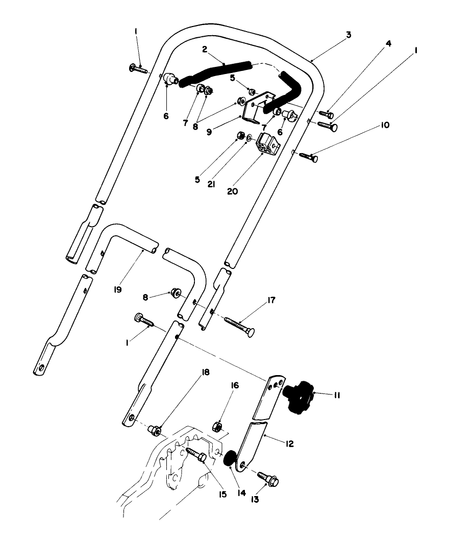 Handle Assembly Diagram and Parts List for 20574 7000001 - 7999999 Toro Lawn Mower