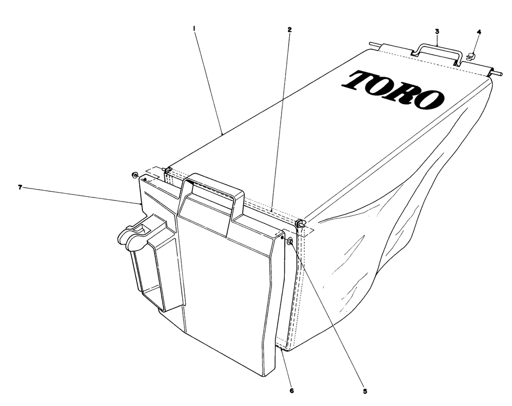 Grass Bag Assembly Diagram and Parts List for 20758 1000001 - 1999999 Toro Lawn Mower
