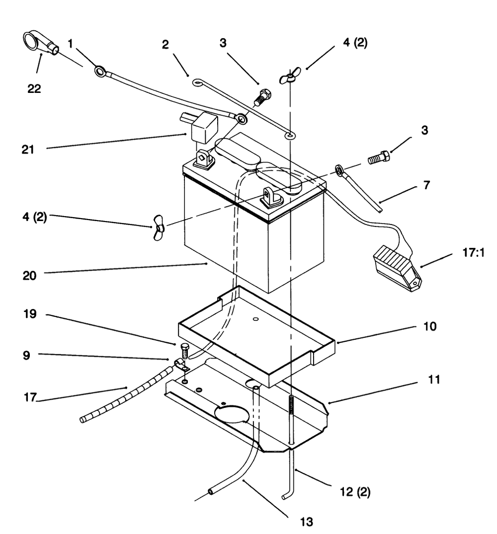 Battery Diagram and Parts List for 72043 6900001 - 6999999 Toro Lawn Tractor