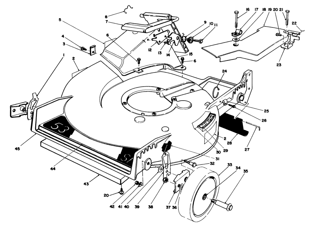 Housing Assembly Diagram and Parts List for 20628C 7000001 - 7999999 Toro Lawn Mower