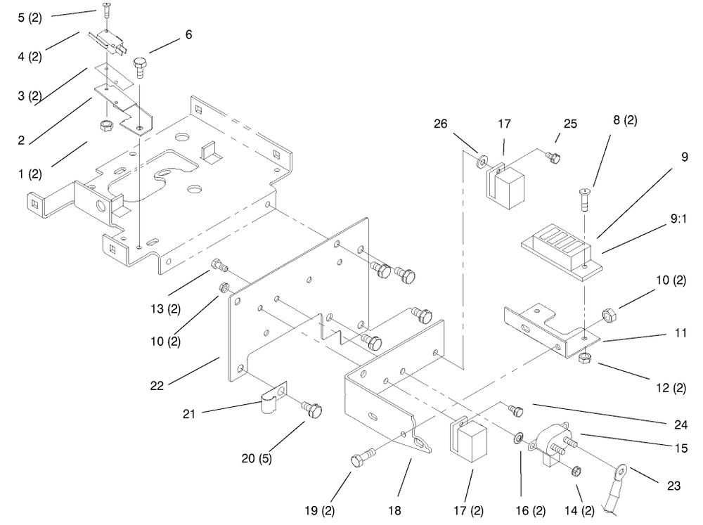 Front Plate, Relays Diagram and Parts List for 73403 6900001 - 6999999 Toro Lawn Tractor
