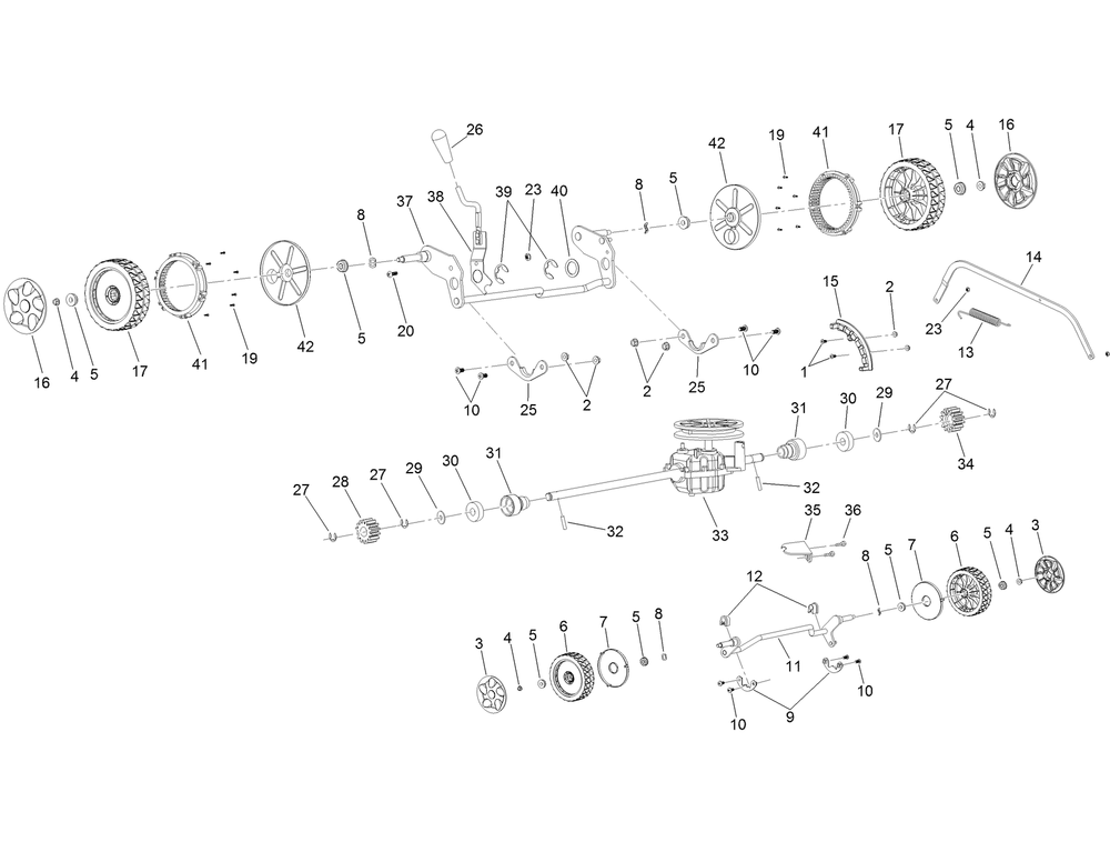 Suspension, Traction And Hoc Assembly Diagram and Parts List for 20942 321000001 - 321999999 Toro Lawn Mower