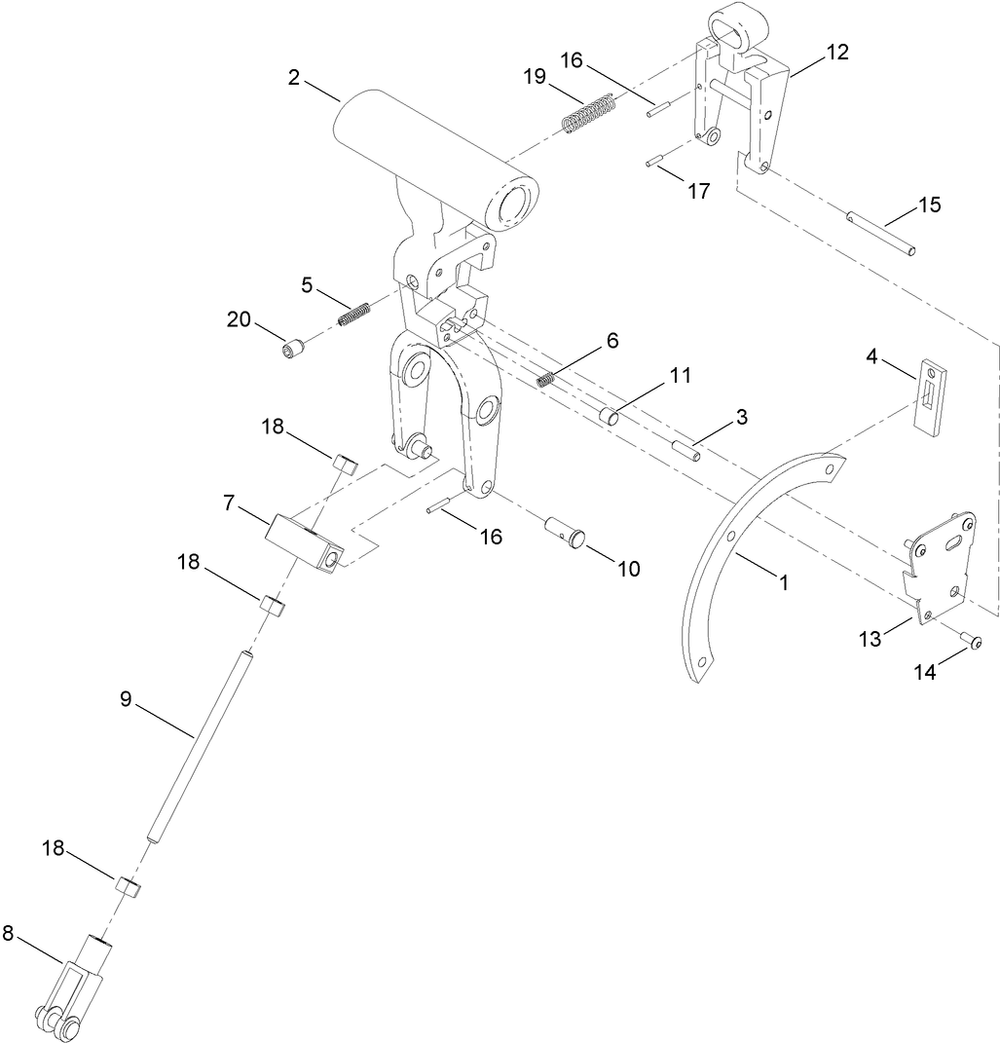 Pitch Handle Locking Guide Assembly Diagram and Parts List for 68051 400000000 - 401999999 Toro Cement Mixer