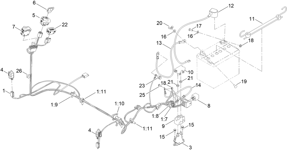 Electrical Assembly Diagram and Parts List for 76530 417116866 - 417309999 Toro Lawn Tractor