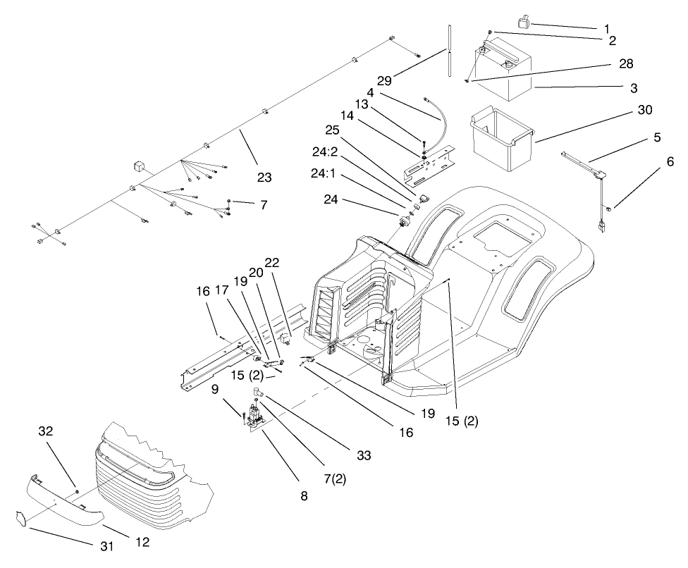 Electrical Assembly Diagram and Parts List for 71189 8900001 - 8999999 Toro Lawn Tractor