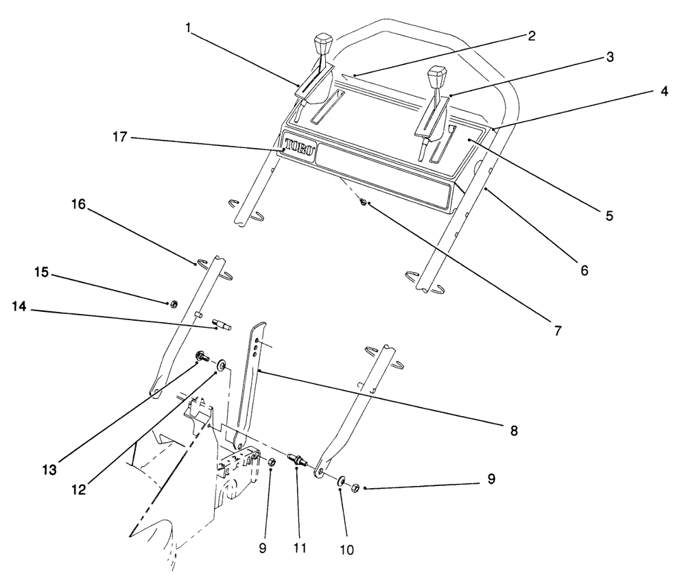 Handle Assembly Diagram and Parts List for 26620B 1000001 - 1999999 Toro Lawn Mower