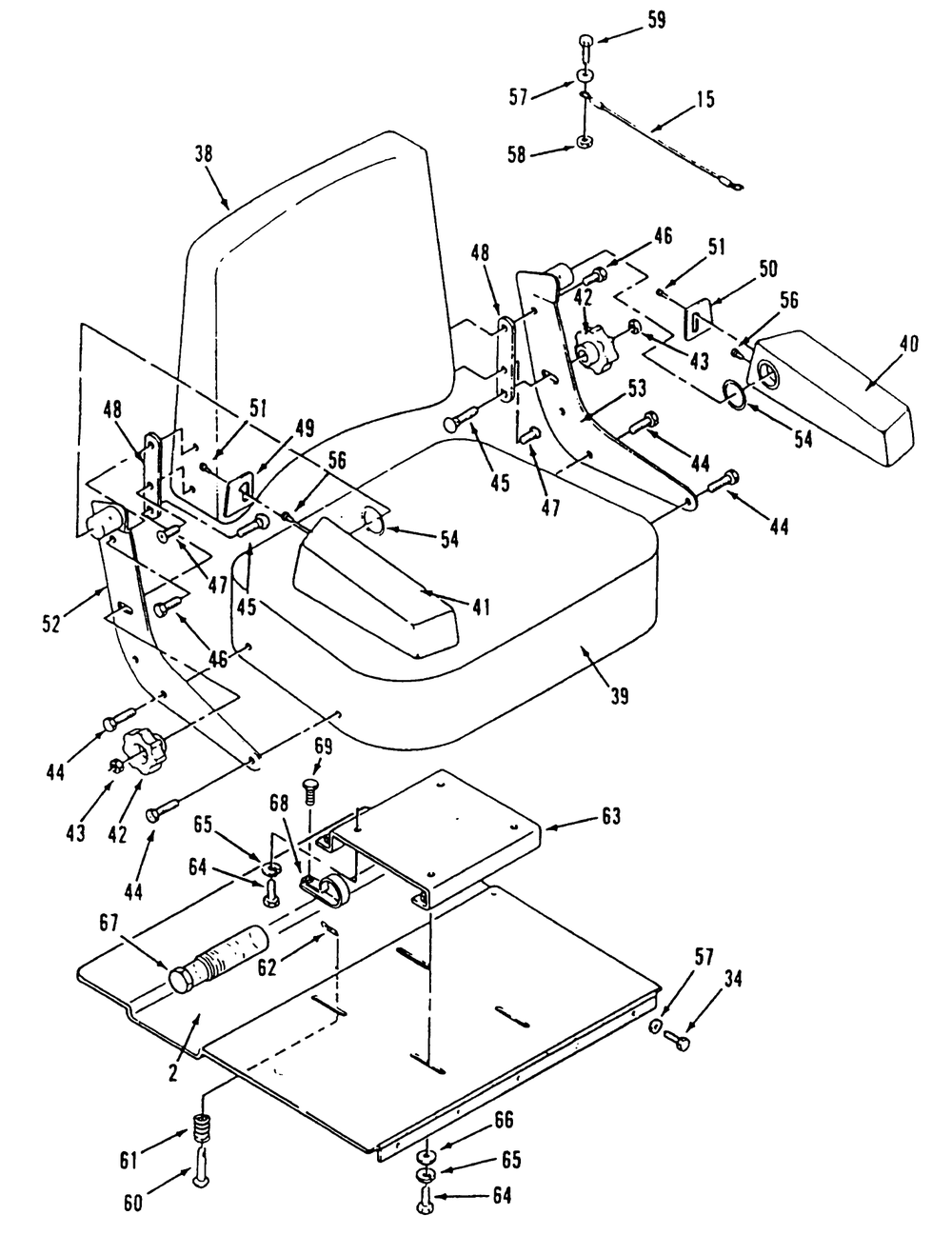 Seat Diagram and Parts List for 74140 690001 - 699999 Toro Lawn Tractor