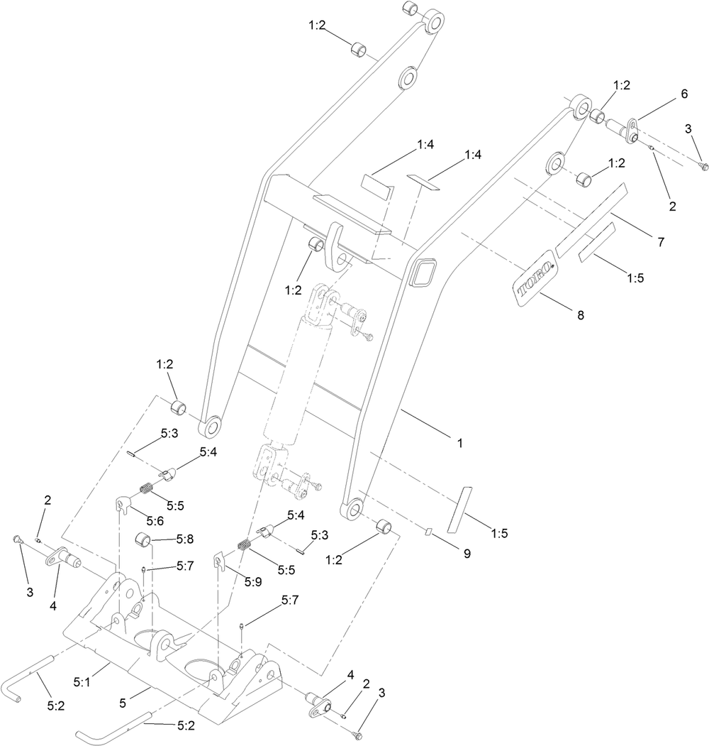 Loader And Quick Attach Assembly Diagram and Parts List for 22318 400000000 - 401999999 Toro Lawn Tractor Accessories