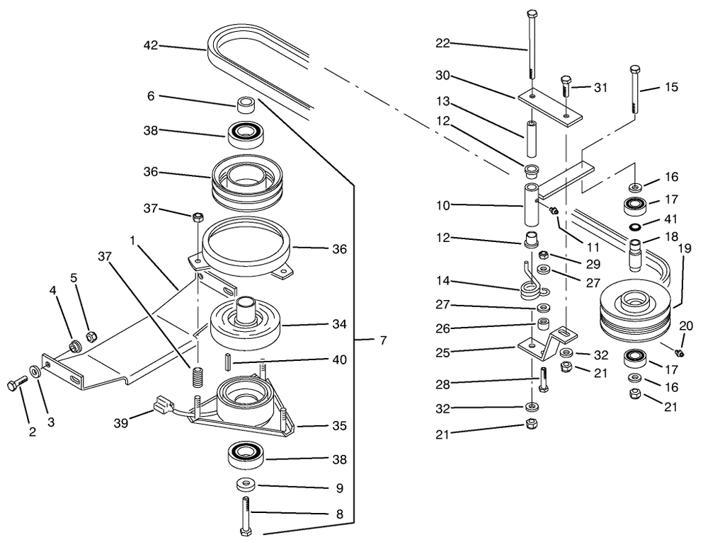 Pto Electric Clutch & Drive Assembly Diagram and Parts List for 74021 490001 - 499999 Toro Lawn Tractor