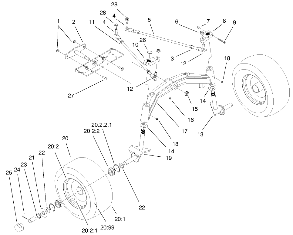 Tie Rods, Spindle, & Front Axle Assembly Diagram and Parts List for 73552 9900001 - 9999999 Toro Lawn Tractor