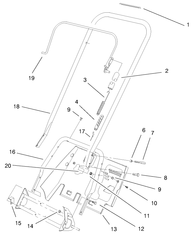 Handle Assembly Diagram and Parts List for 38405 99000001 - 99999999 Toro Snow Blower