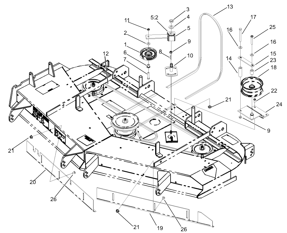 Belt And Idler Arm Assembly Diagram and Parts List for 74231 (230006001-230999999)(2003) Toro Lawn Mower