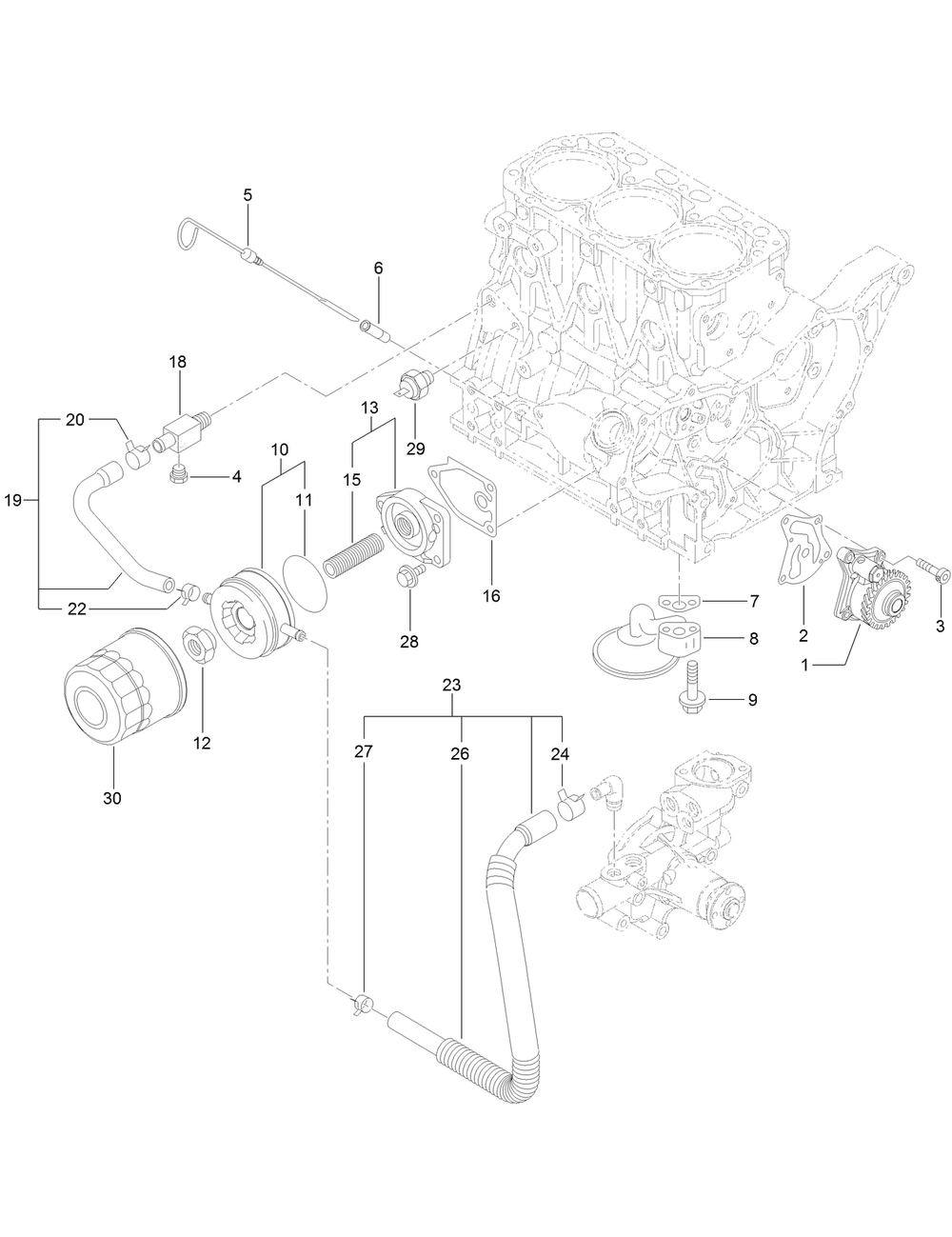 Lubrication And Oil System Assembly Diagram and Parts List for 25403 400000000 - 401399999 Toro Lawn Tractor Accessories