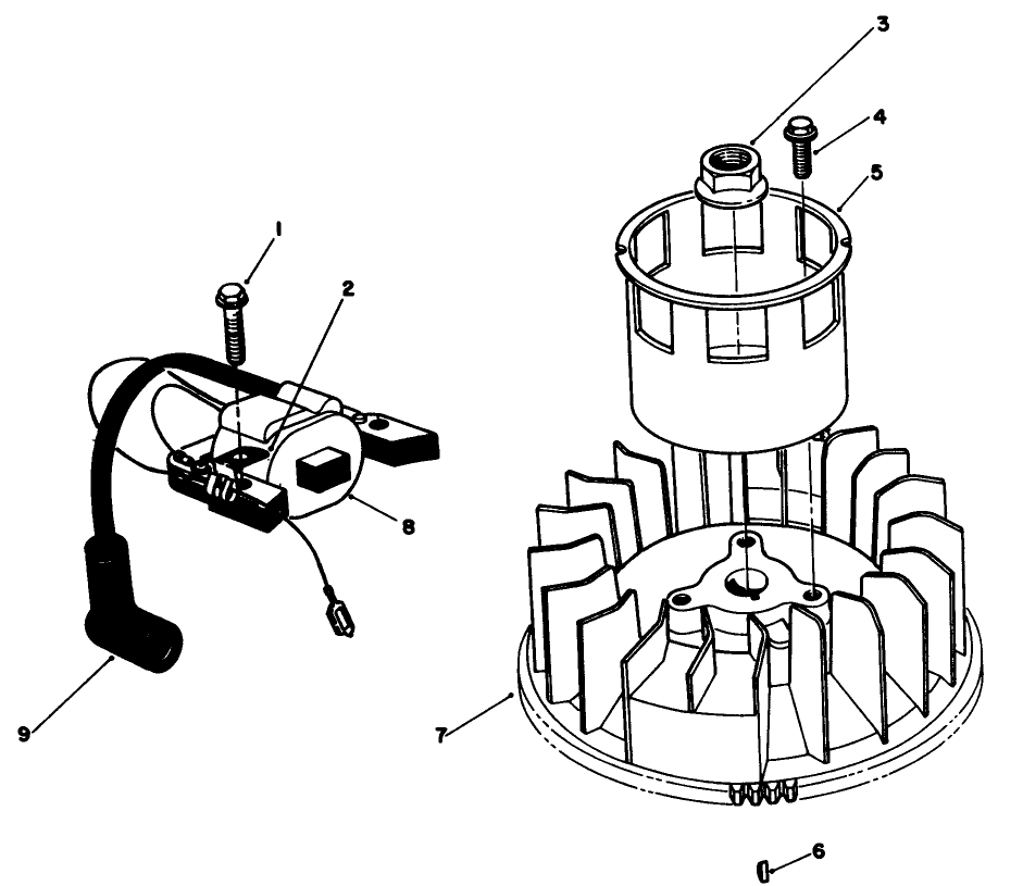 Magneto & Flywheel Assembly (Engine No. Vmj8) Diagram and Parts List for 26622C 9000001 - 9999999 Toro Lawn Mower