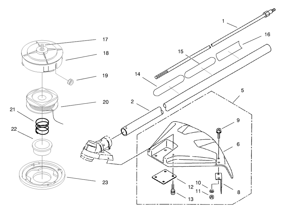 Shaft And Shield Assembly Diagram and Parts List for 53003 790001 - 799999 Toro Trimmer