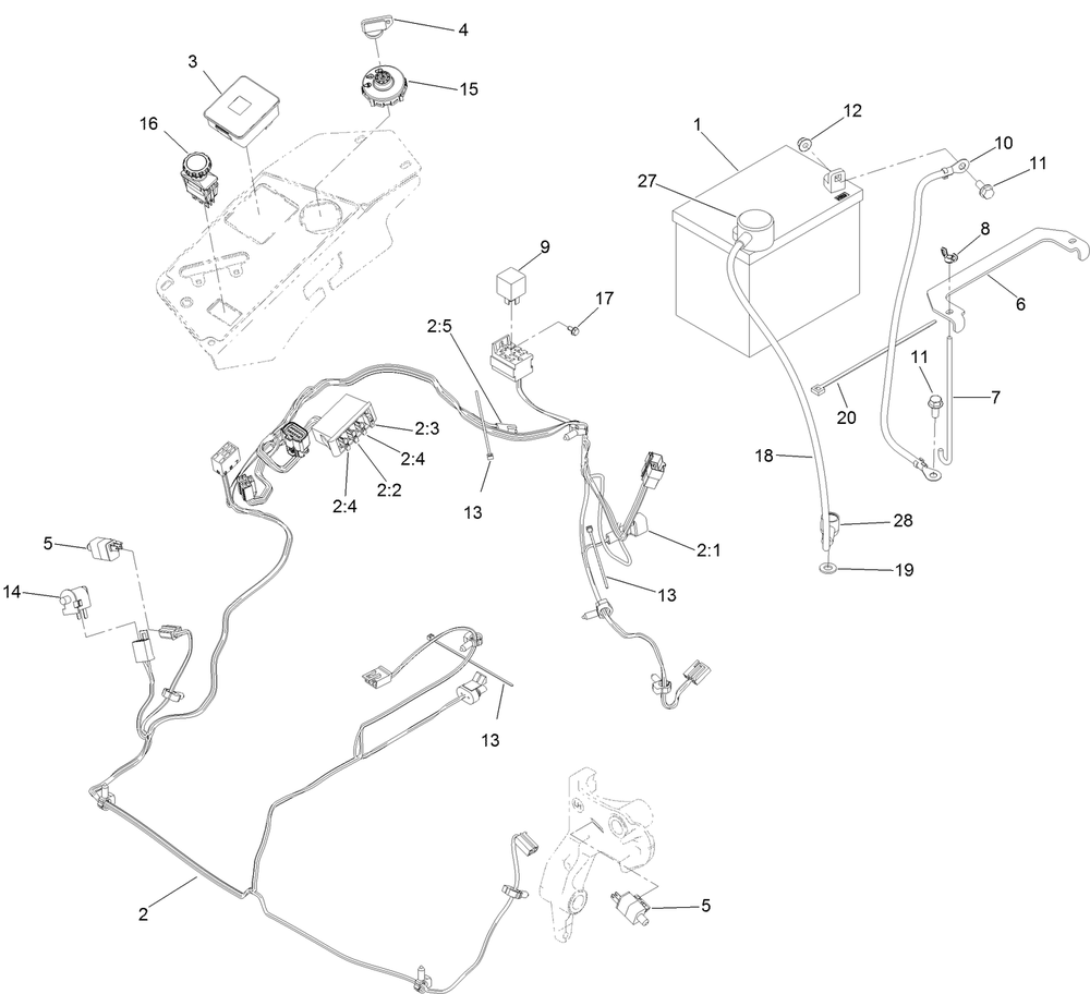 Electrical System Assembly Diagram and Parts List for 75936 402100000-403137936 Toro Lawn Mower