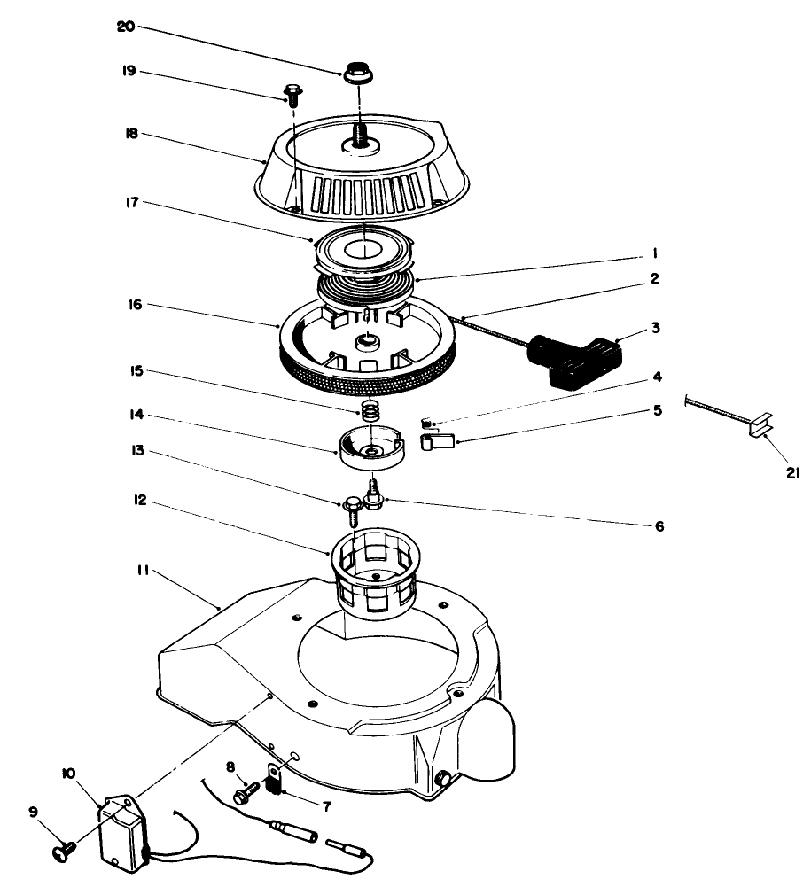 Recoil Starter Assembly (Engine Model No. 47pk9) Diagram and Parts List for 38186 0000001 - 0999999 Toro Snow Blower