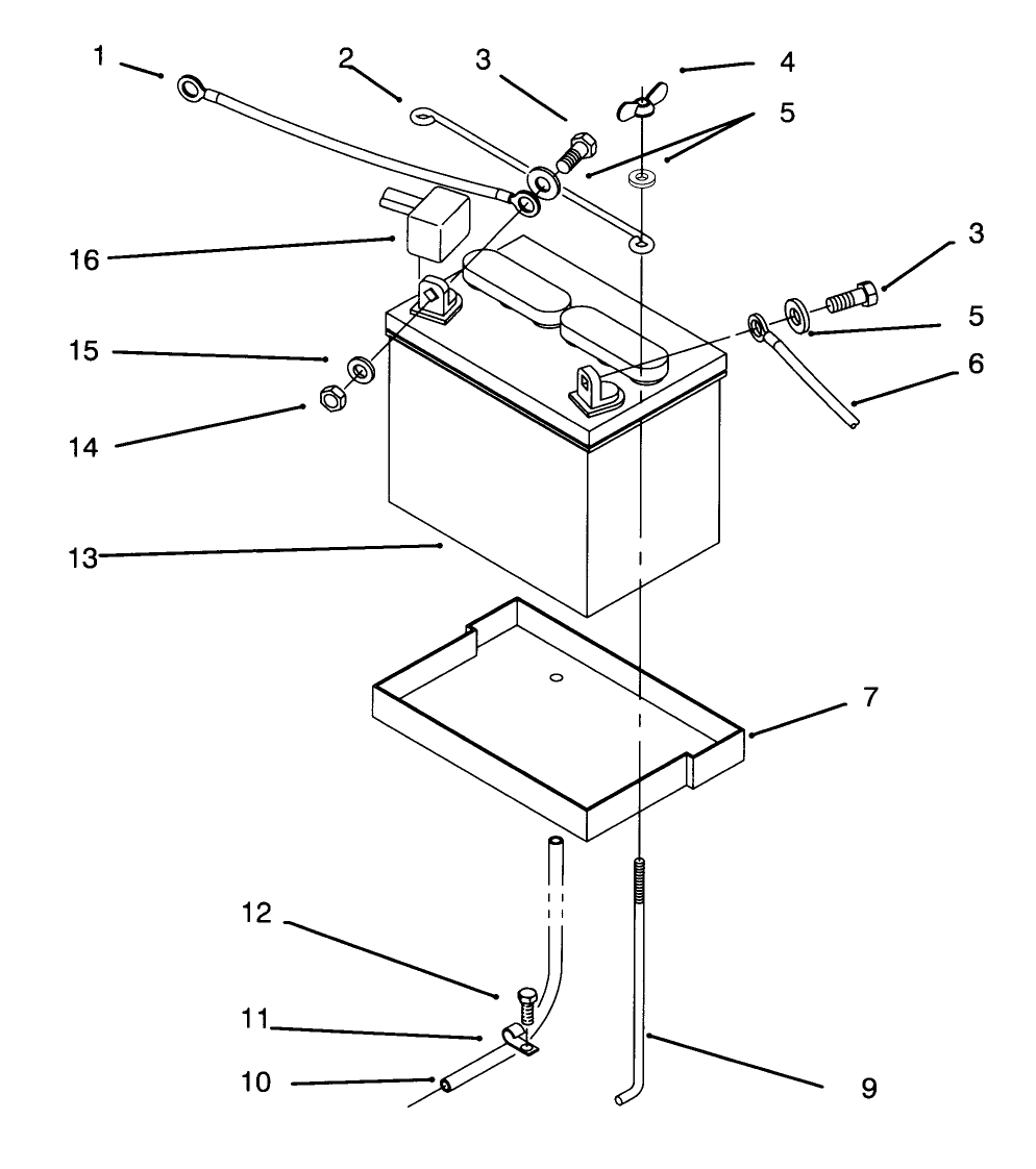 Battery Diagram and Parts List for 73401 4900001 - 4999999 Toro Lawn Tractor
