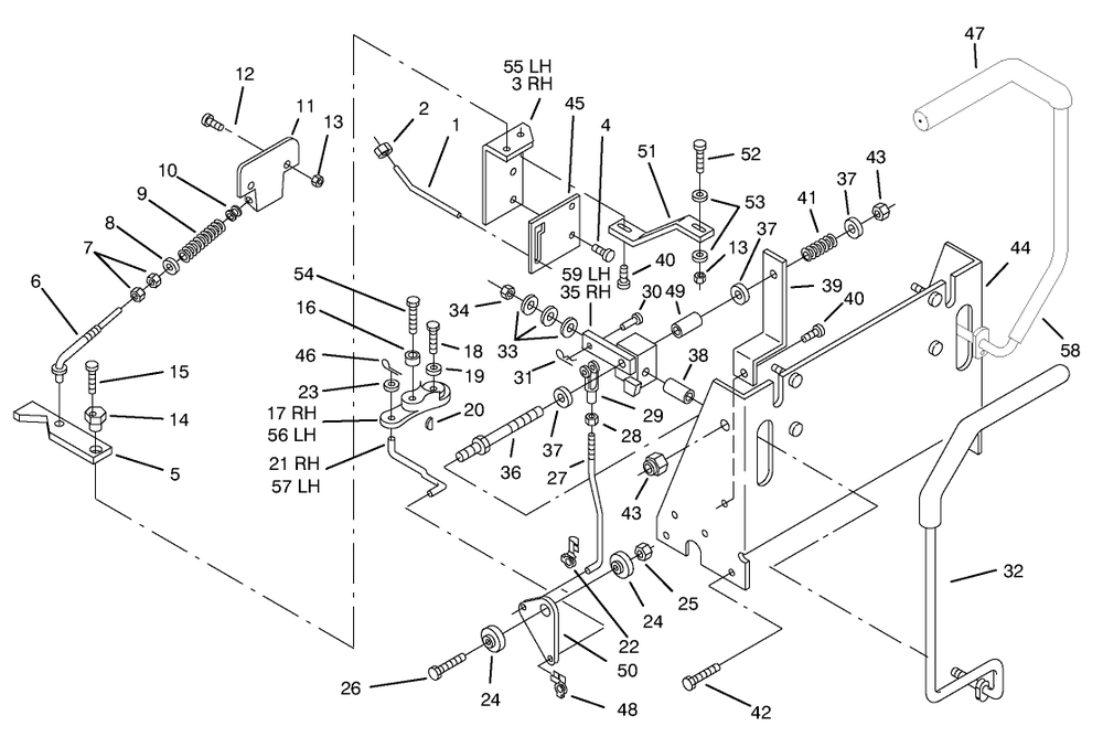 Transmission Controls Diagram and Parts List for 74105 79000001 - 79999999 Toro Lawn Tractor