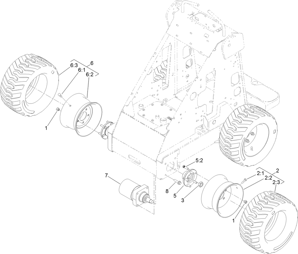 Wheel And Tire Assembly Diagram and Parts List for 22318 409342969 - 409809999 Toro Lawn Tractor Accessories