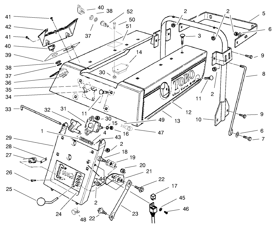 Rear Body Assembly Diagram and Parts List for 70044 9900001 - 9999999 Toro Lawn Tractor